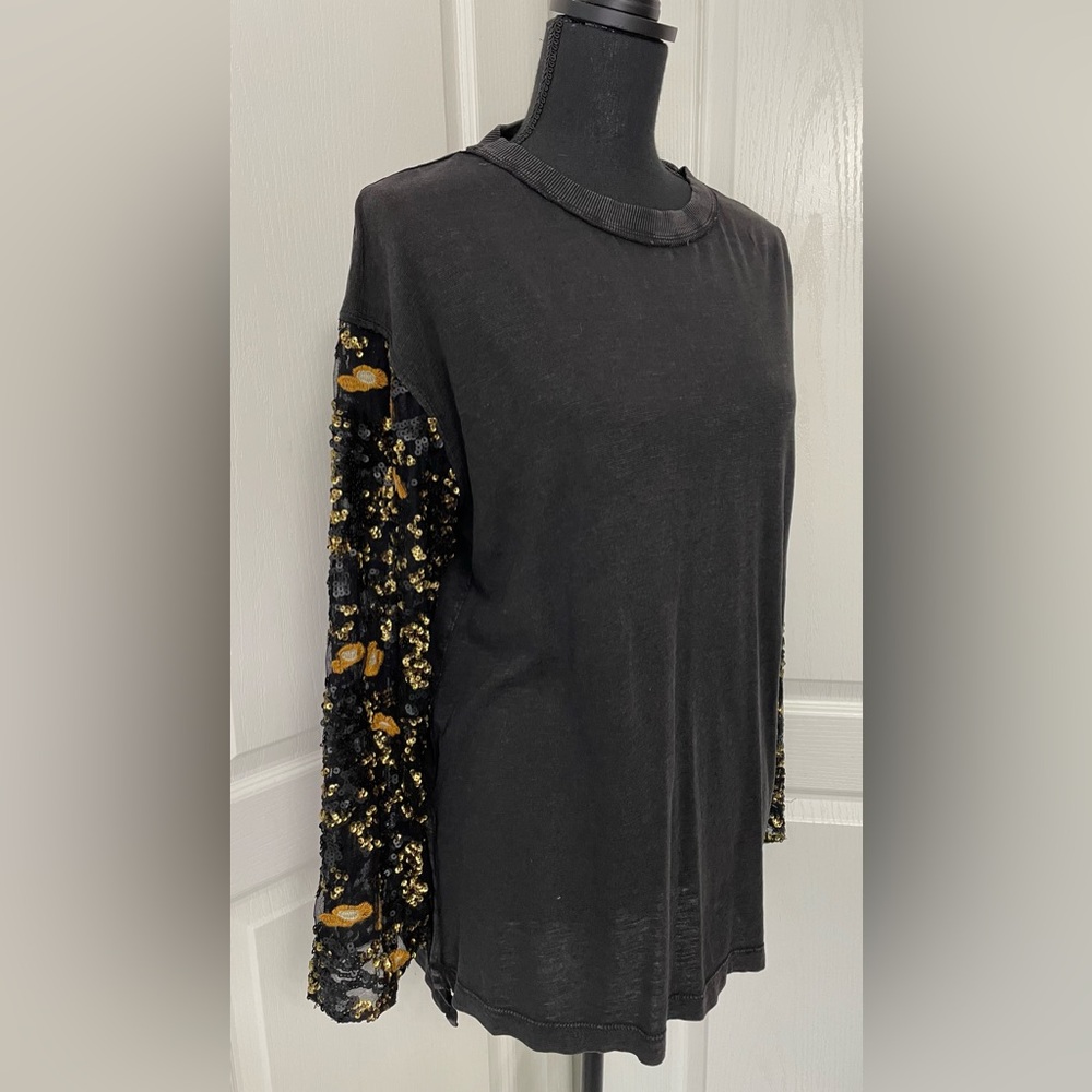 Free People embellished Sleeves tunic size S M L charcoal oversized sequines